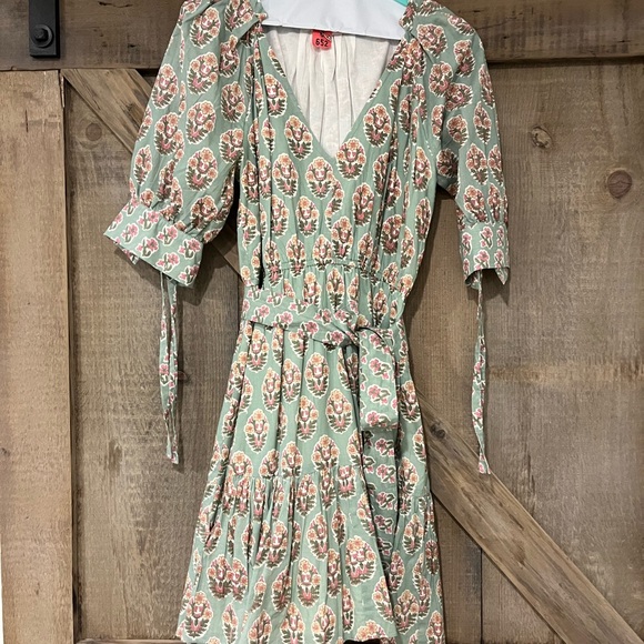AREA Floral Long Sleeve Dress in Green and Pink - Picture 1 of 3